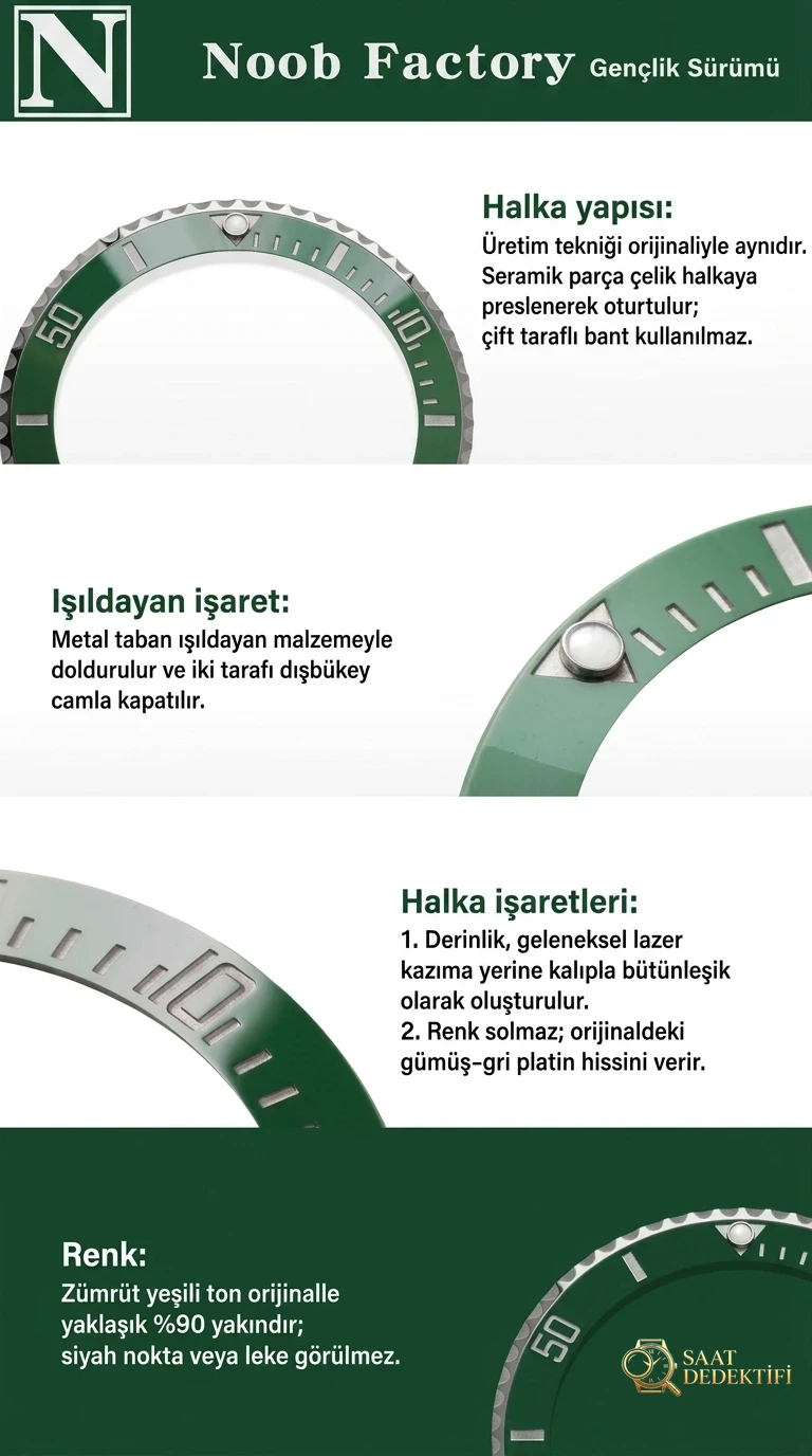 Karşılaştırmalı inceleme: N Factory Genç Sürüm Rolex Submariner serisi 116610LV-97200 yeşil kadran kol saati (Yeşil Su Hayaleti) - Mekanizma Zemberek ve Balans Detayı