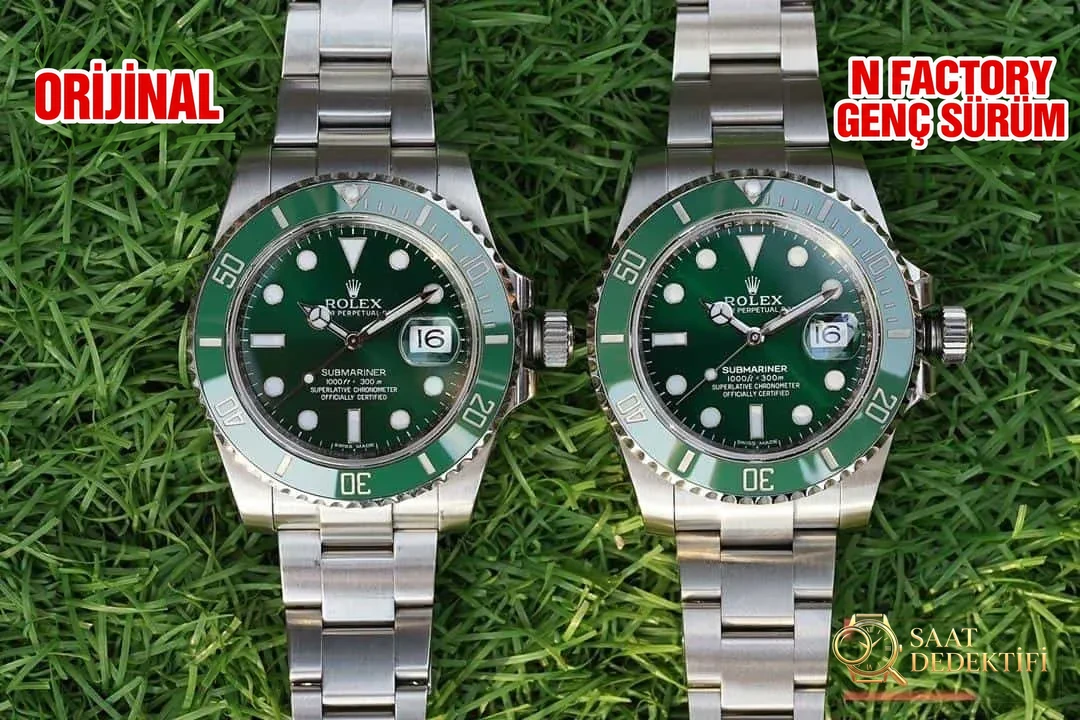 Karşılaştırmalı inceleme: N Factory Genç Sürüm Rolex Submariner serisi 116610LV-97200 yeşil kadran kol saati (Yeşil Su Hayaleti) - Kordon Dokusu ve Dikiş Detayları