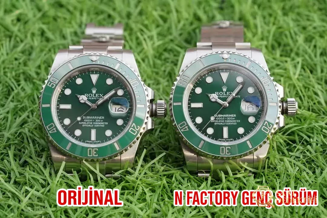 Karşılaştırmalı inceleme: N Factory Genç Sürüm Rolex Submariner serisi 116610LV-97200 yeşil kadran kol saati (Yeşil Su Hayaleti) - Bezel İçi Rehaut Gravürü ve Hizalaması