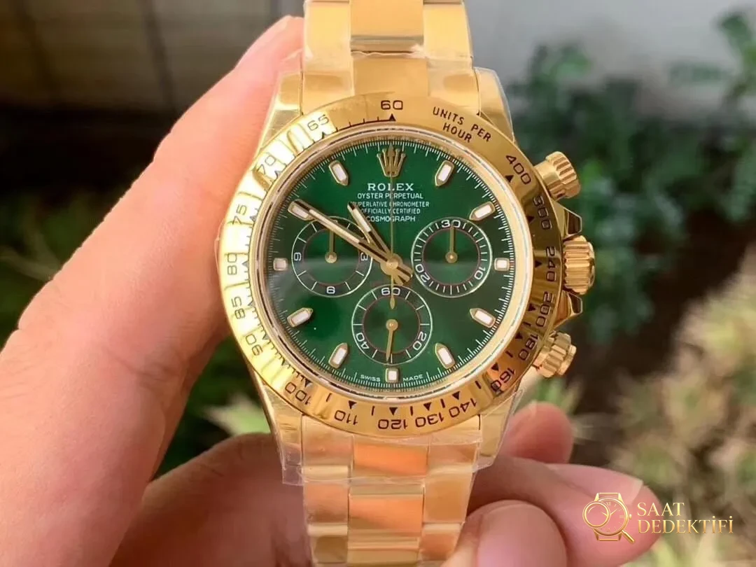 N Factory Rolex yeşil-altın Daytona 4130 mekanizmalı V3 versiyonu - Kadran Detayı ve Bezel İşçiliği