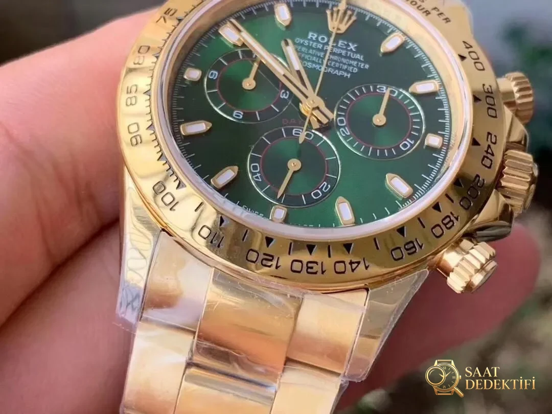 N Factory Rolex yeşil-altın Daytona 4130 mekanizmalı V3 versiyonu - Makro Kadran ve İndeks İşçiliği