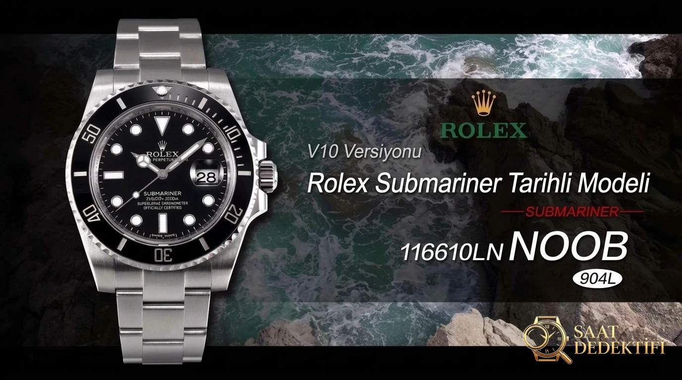 N Factory V10 versiyonu detaylı inceleme: Rolex Submariner yeşil su hayaleti siyah su hayaleti 11610 - Klips Kilidi ve Lazer Damgalar
