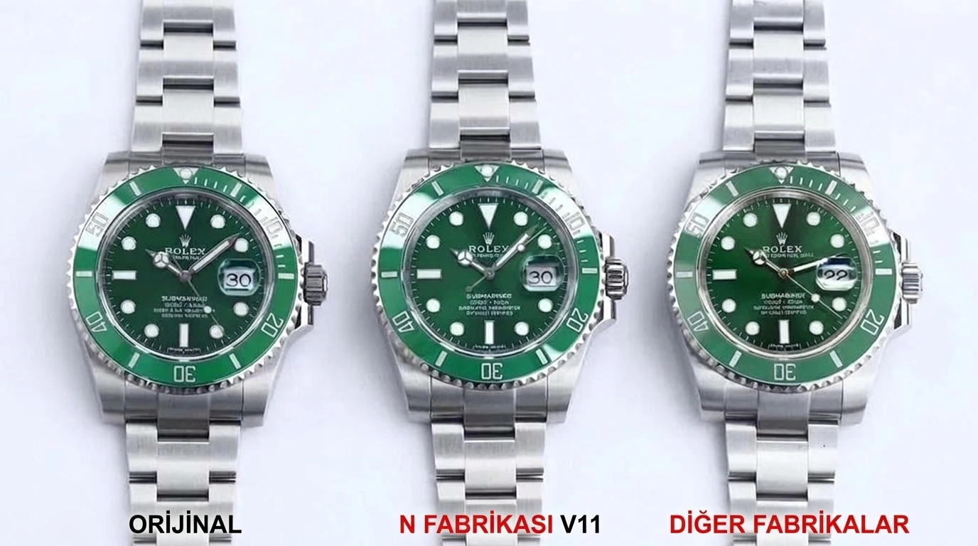 Gerçek-replika karşılaştırması: N Factory V11 Rolex yeşil su hayaleti, V10