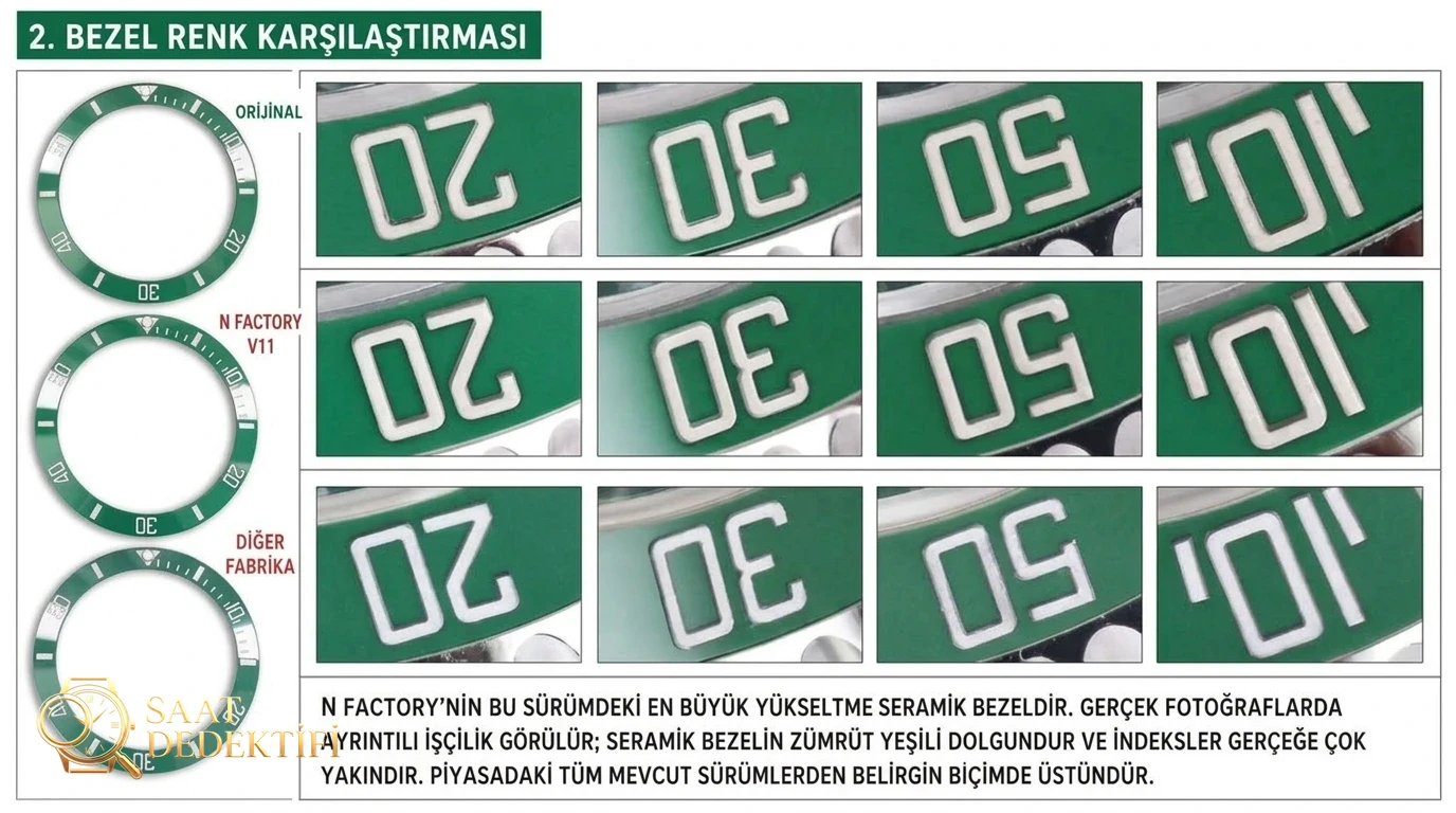 Gerçek-replika karşılaştırması: N Factory V11 Rolex yeşil su hayaleti, V10'a göre hangi noktalarda geliştirildi? - görsel 1