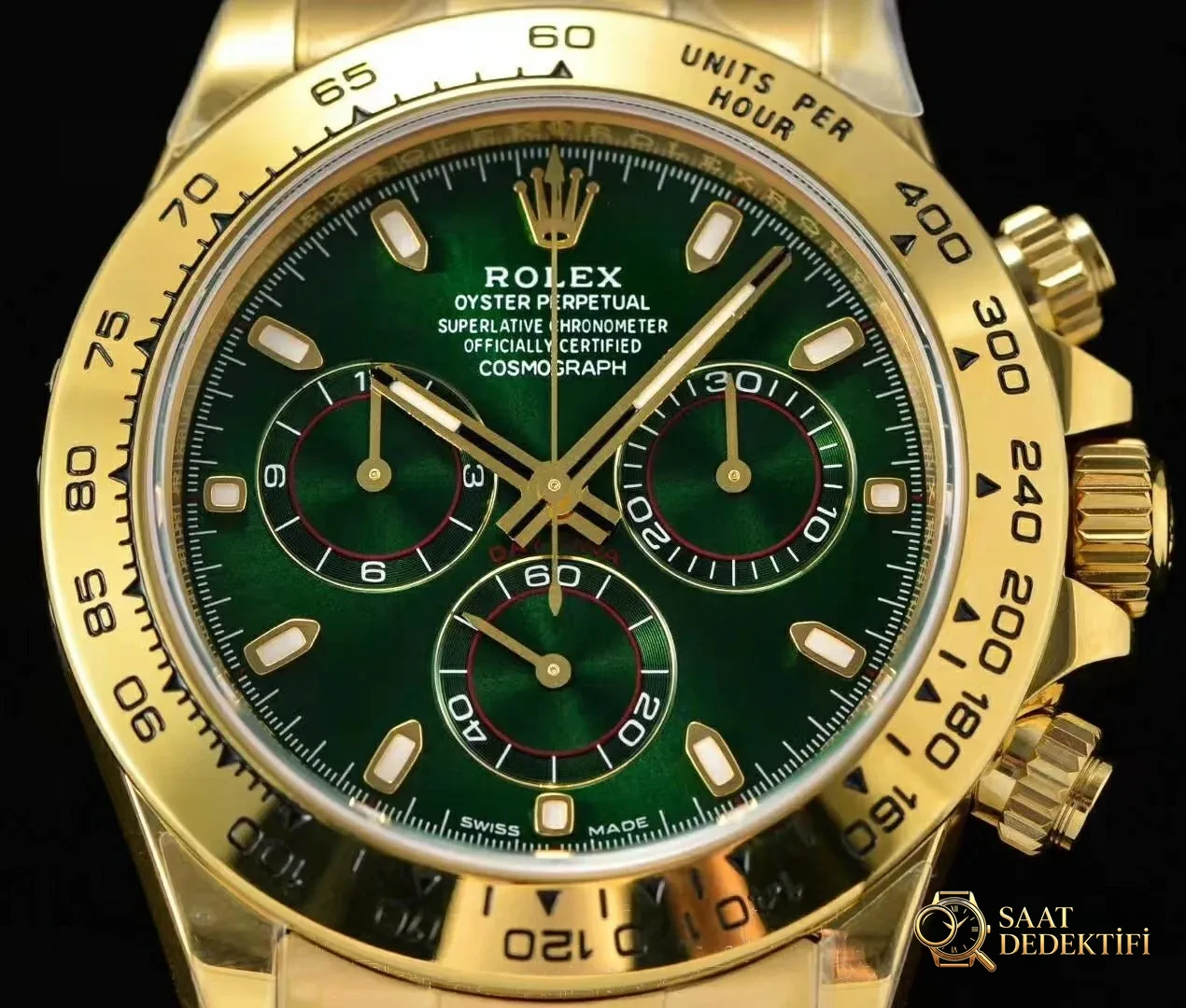 N Factory Yeni Rolex Daytona Yeşil-Altın 4130 Mekanizmalı 116508 Replika Saat İncelemesi - Kasa Profili ve Kurma Kolu İncelemesi