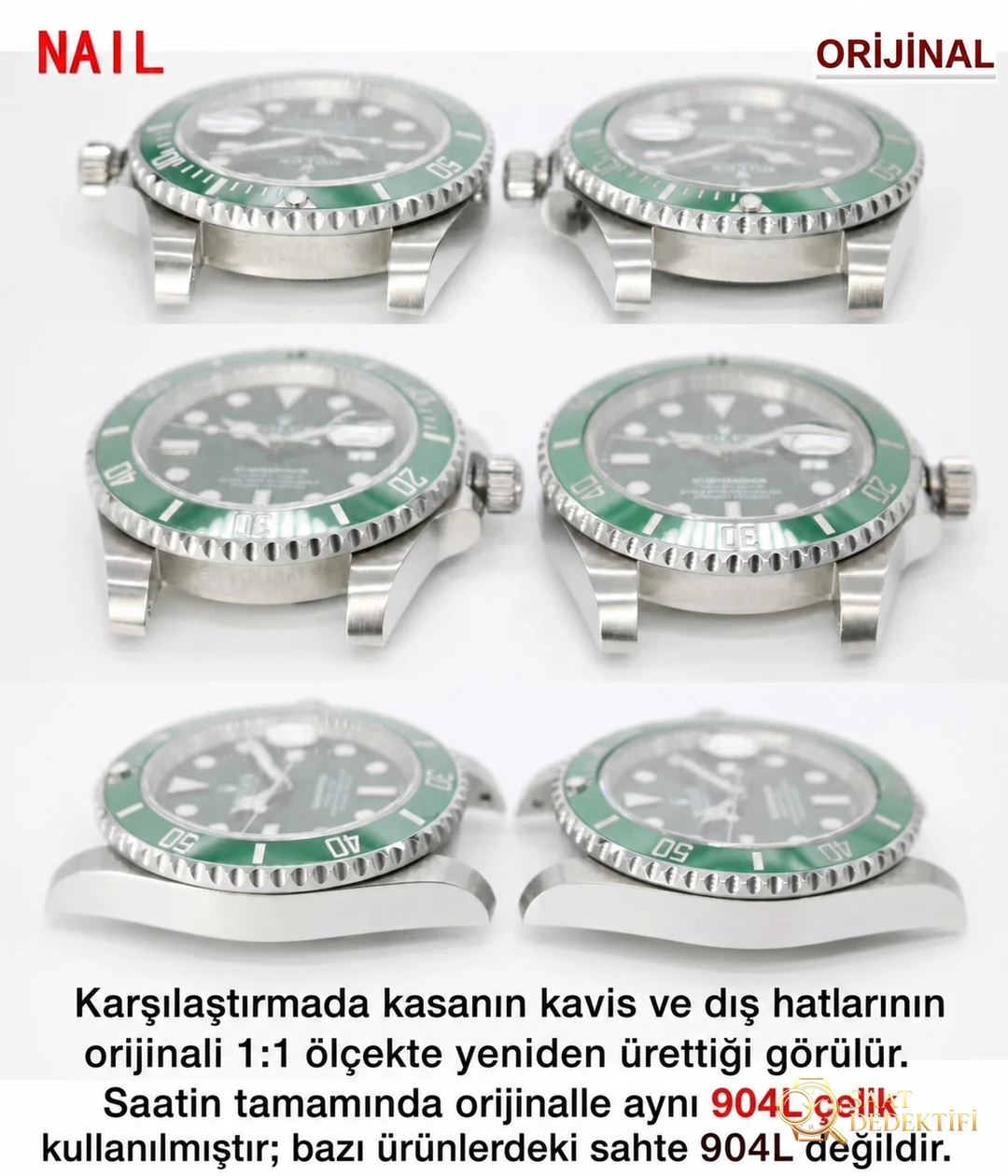 Büyük fabrikalara meydan okuyor: NAIL Rolex Yeşil Su Hayaleti 904 çelik saat gerçek-replika karşılaştırması ve orijinal incelemesi - Klips Kilidi ve Lazer Damgalar