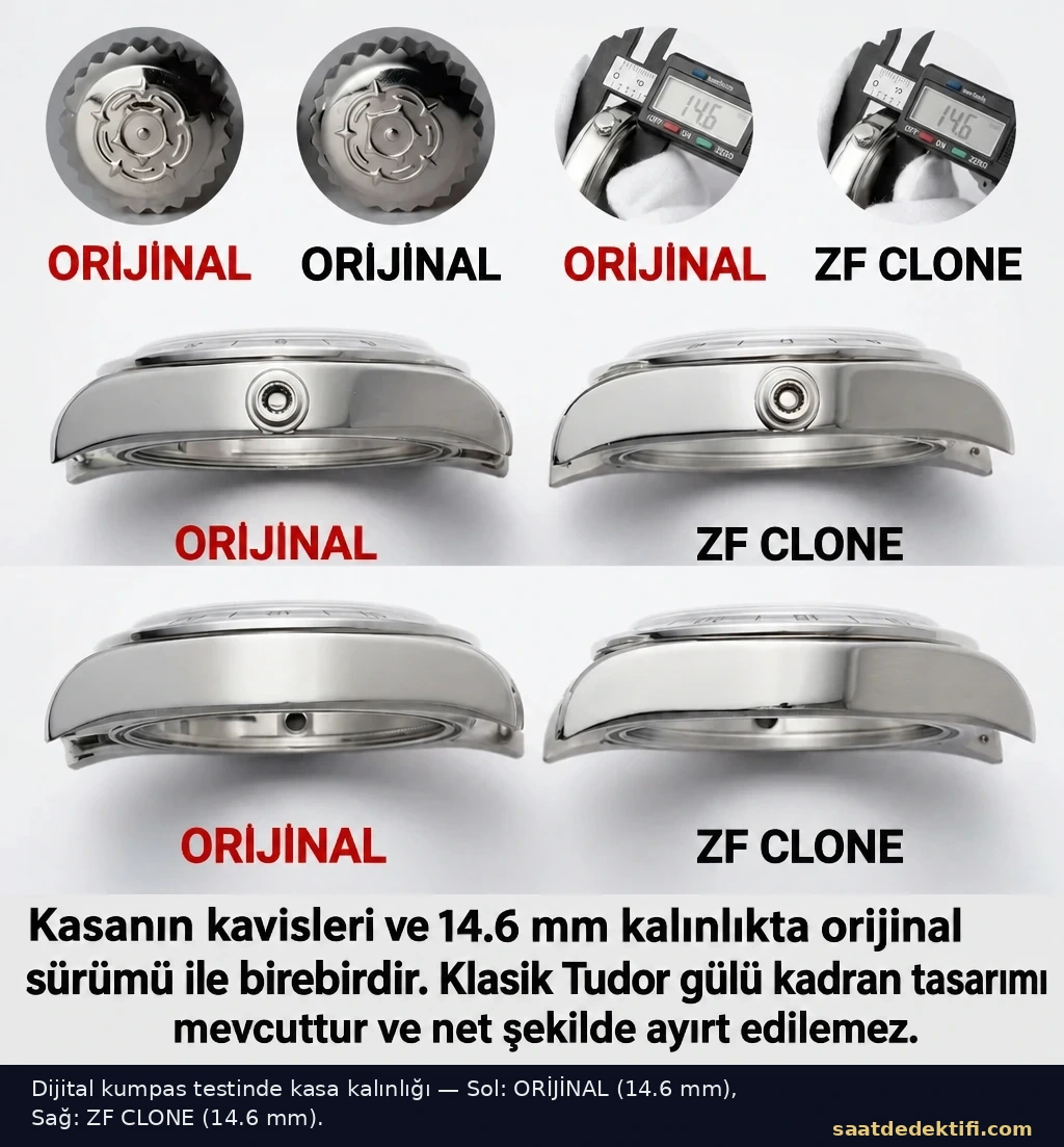 Dijital kumpasla kasa kalınlığı ölçümü, orijinal ve ZF clone karşılaştırması
