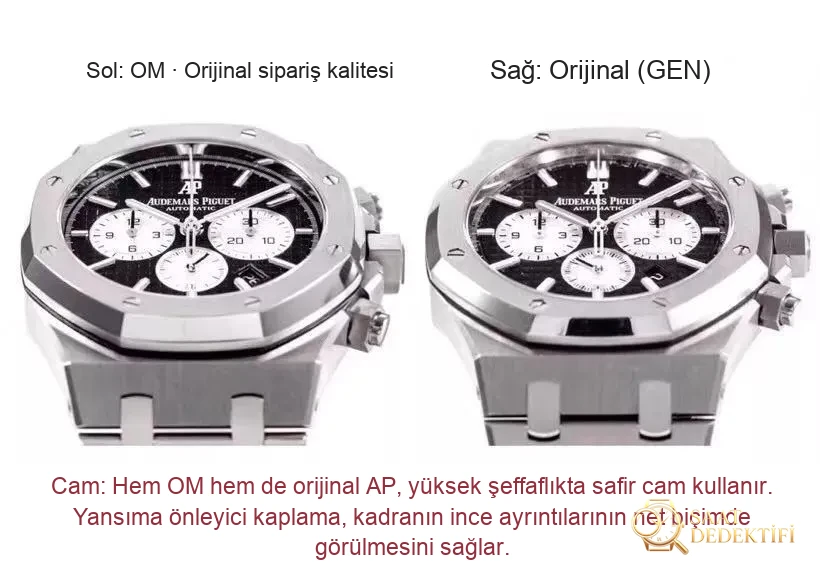 OM Factory Audemars Piguet Royal Oak Offshore Chronograph 26331ST replika saat: gerçek-replika karşılaştırması ve orijinal inceleme - Fosfor ve Super-LumiNova Gece Görünümü