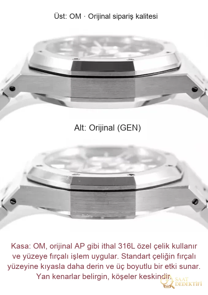 OM Factory Audemars Piguet Royal Oak Offshore Chronograph 26331ST replika saat: gerçek-replika karşılaştırması ve orijinal inceleme - Yan Profil ve Kordon Bağlantısı
