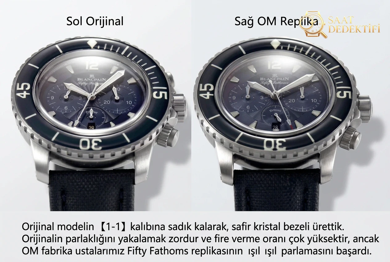 OM Factory Blancpain Fifty Fathoms 50 Fathoms kronograf serisi kol saati - dalış saatlerinin atası, gerçek-replika karşılaştırmalı inceleme - Arka Kapak ve Mekanizma Detayı