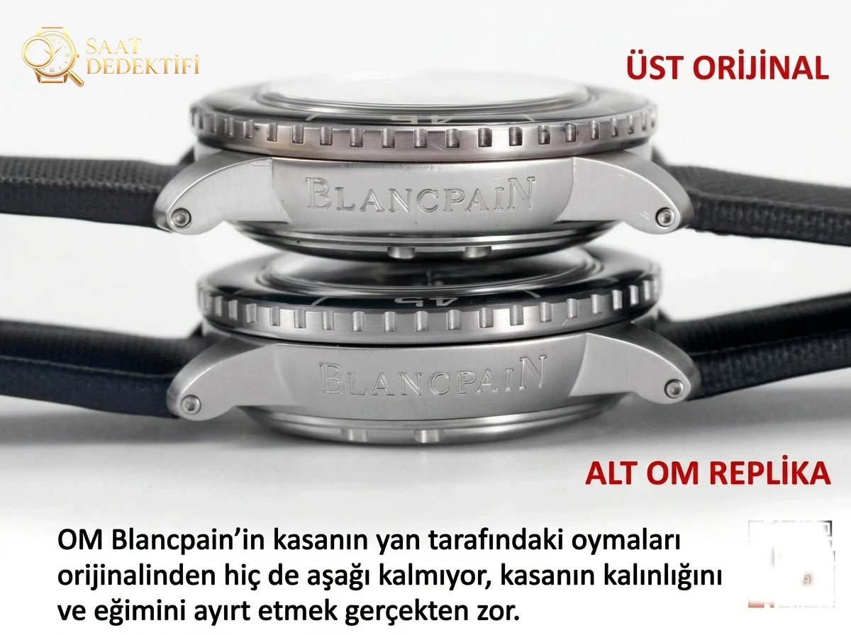 OM Factory Blancpain Fifty Fathoms 50 Fathoms kronograf serisi kol saati - dalış saatlerinin atası, gerçek-replika karşılaştırmalı inceleme - Makro Kadran ve İndeks İşçiliği