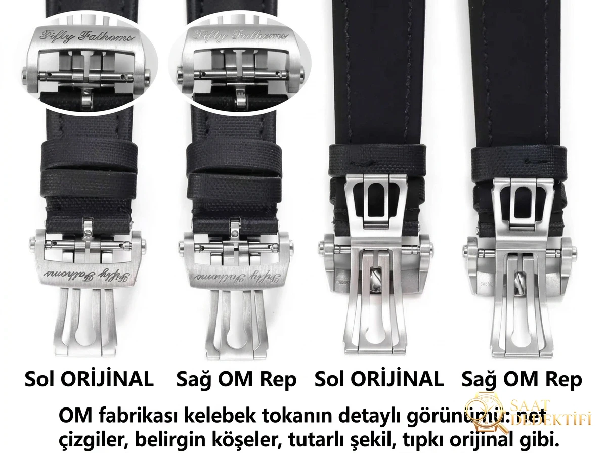 OM Factory Blancpain Fifty Fathoms 50 Fathoms kronograf serisi kol saati - dalış saatlerinin atası, gerçek-replika karşılaştırmalı inceleme - Yan Profil ve Kordon Bağlantısı