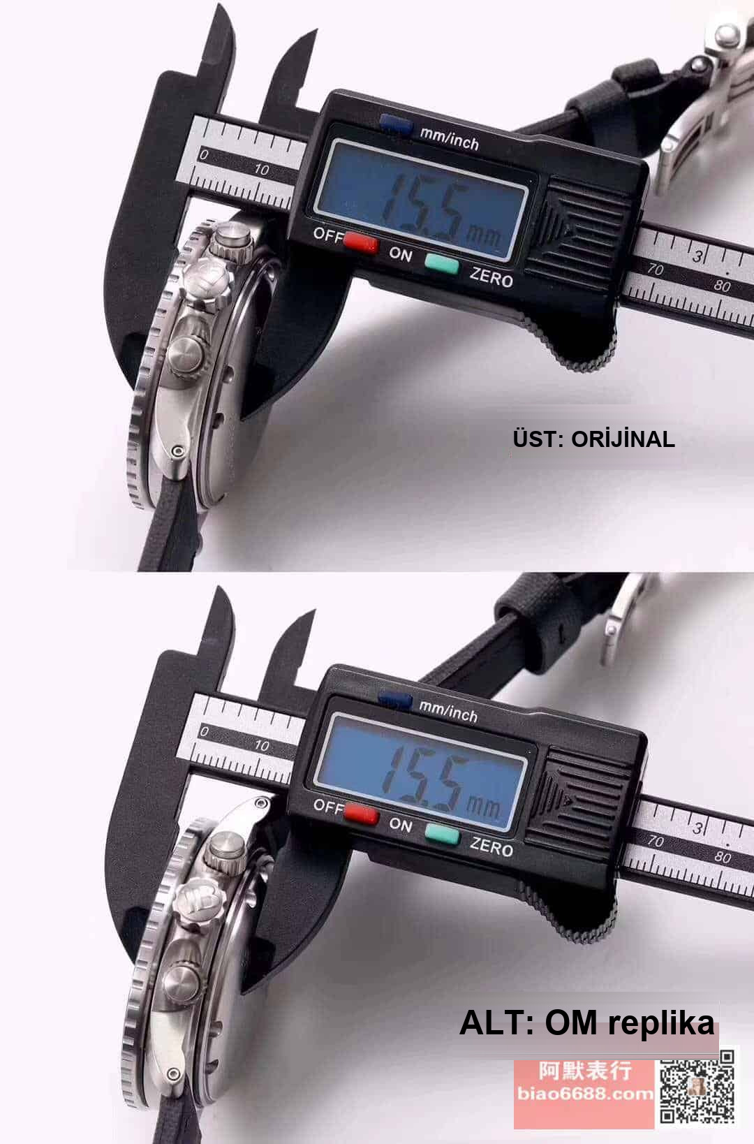 OM Factory Blancpain Fifty Fathoms 50 Fathoms kronograf serisi kol saati - dalış saatlerinin atası, gerçek-replika karşılaştırmalı inceleme — 13. fotoğraf