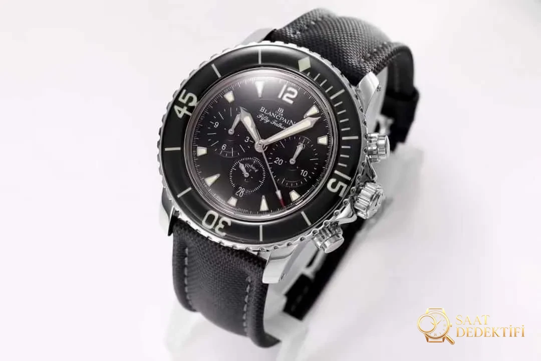 OM Factory Blancpain Fifty Fathoms 50 Fathoms kronograf serisi kol saati - dalış saatlerinin atası, gerçek-replika karşılaştırmalı inceleme - Cam Yansıma Önleyici (AR) Kaplama