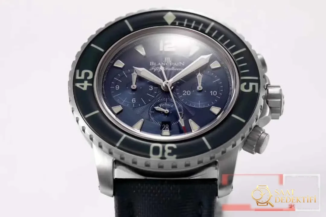 OM Factory Blancpain Fifty Fathoms 50 Fathoms kronograf serisi kol saati - dalış saatlerinin atası, gerçek-replika karşılaştırmalı inceleme - Kadran Güneş Işını (Sunburst) Efekti