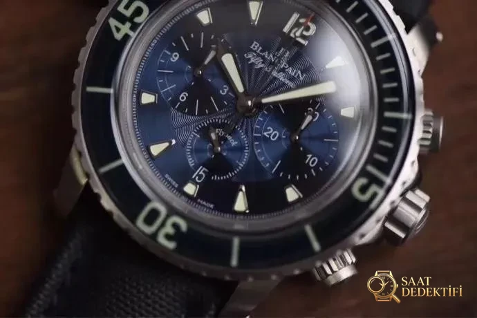 OM Factory Blancpain Fifty Fathoms 5085F çok fonksiyonlu dalış saati - orijinal karşılaştırmalı inceleme - Makro Kadran ve İndeks İşçiliği