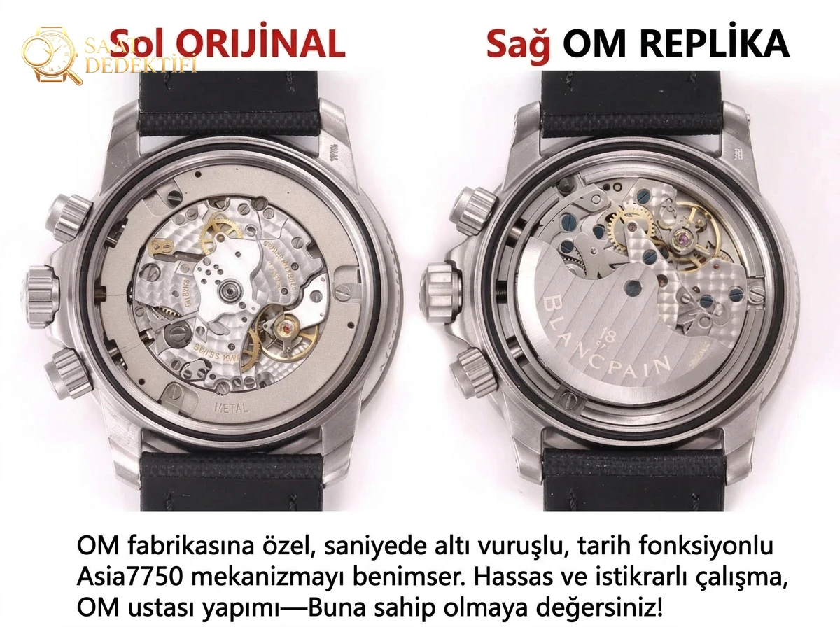 OM Factory Blancpain Fifty Fathoms 5085F çok fonksiyonlu dalış saati - orijinal karşılaştırmalı inceleme - Kadran İbreleri ve Saniye Akışı