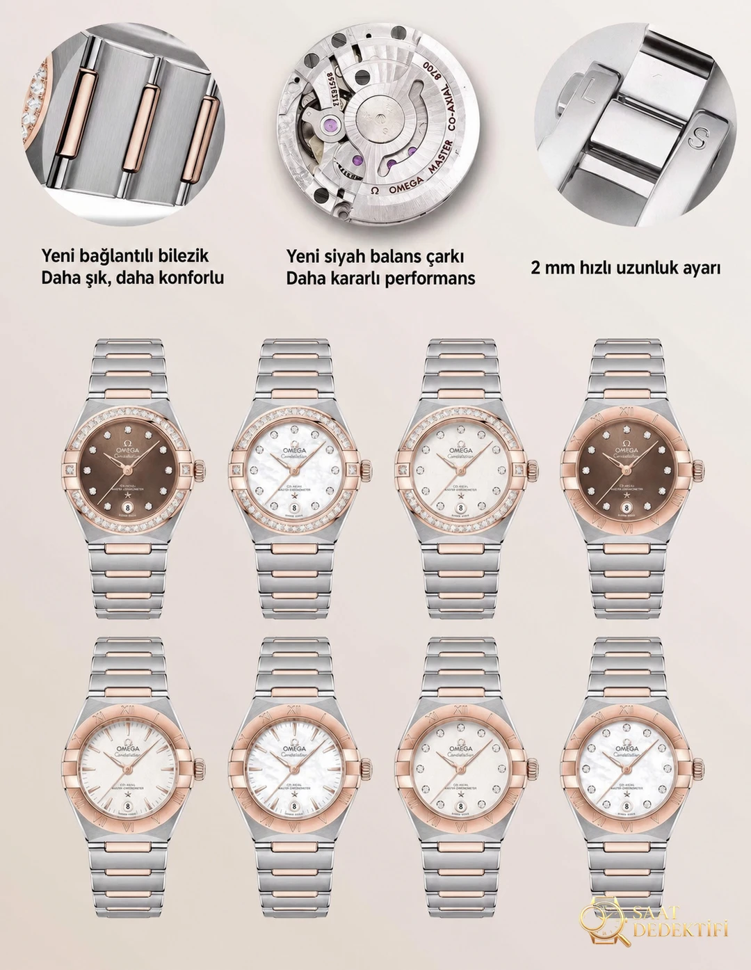 OM Factory Omega Constellation 29 MM kadın kol saati serisi V6 versiyonu 2023 - kesinlikle tavsiye - Arka Kapak ve Mekanizma Detayı