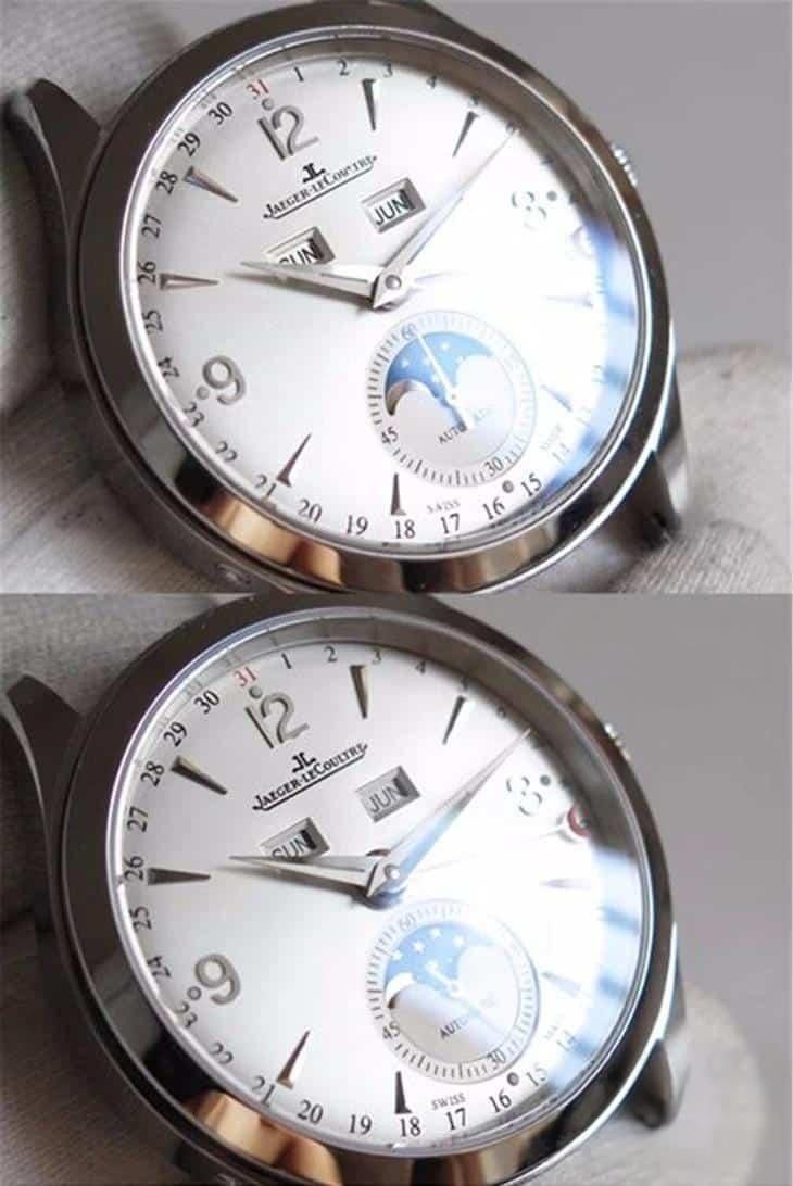 OM Jaeger-LeCoultre Master Calendar Ay Evreli 1558420 Yıllık Takvim Kol Saati Gerçek-Replika Karşılaştırmalı İnceleme — 7. fotoğraf