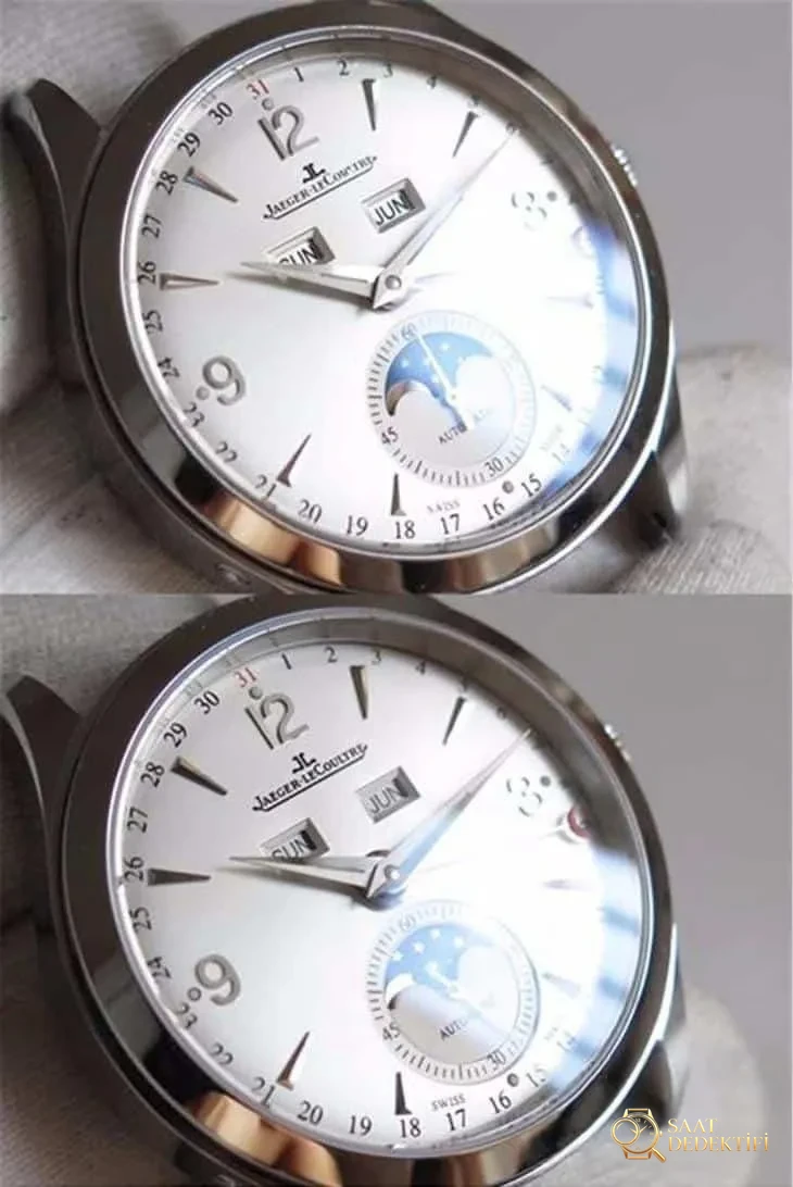OM Jaeger-LeCoultre Master Calendar Ay Evreli 1558420 Yıllık Takvim Kol Saati Gerçek-Replika Karşılaştırmalı İnceleme - Klips Kilidi ve Lazer Damgalar