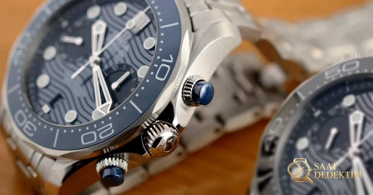 Omega Seamaster Diver 300m Kronograf Kurma Kolu ve itme butonları