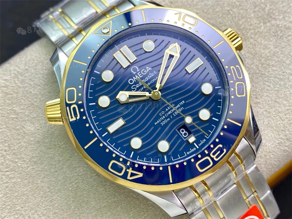 OR Factory Omega Seamaster 300 iki renkli altın-çelik mavi kadran 8800 tek parça mekanizma — 3. fotoğraf