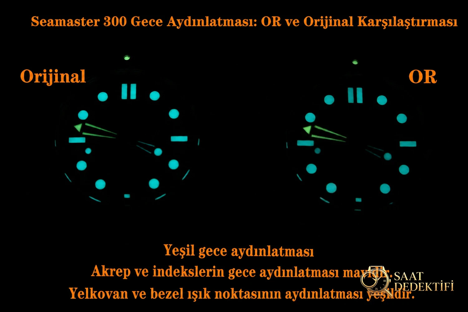 OR Factory yeni Seamaster 300 replika, orijinalle karşılaştırıldığında hangi açıklar ortaya çıkıyor? - Fosfor ve Super-LumiNova Gece Görünümü