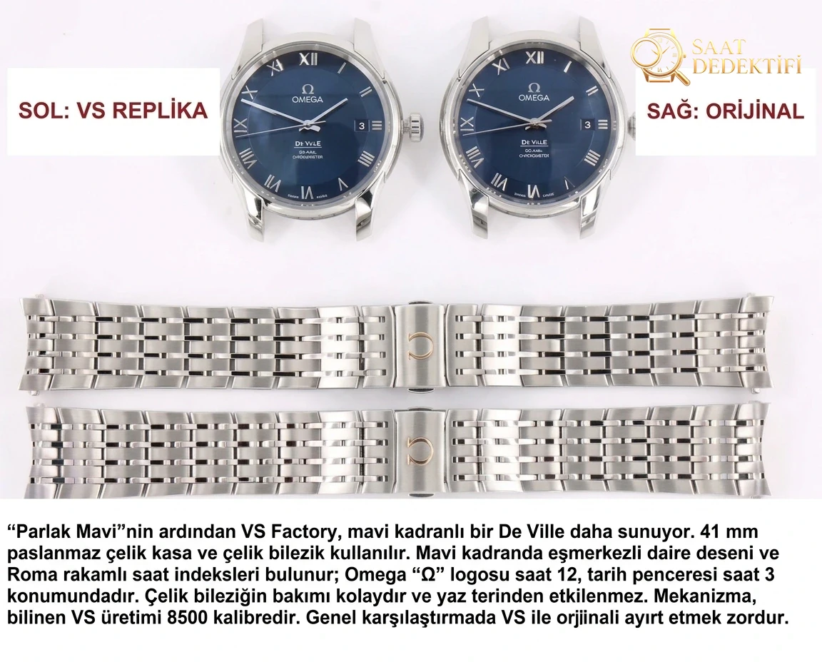Parlak mavinin ardından bir yeni çalışma daha: VS Factory Omega mavi kadranlı De Ville 41 mm 8500 co-axial mekanizma orijinal karşılaştırmalı incelemesi - Arka Kapak ve Mekanizma Detayı