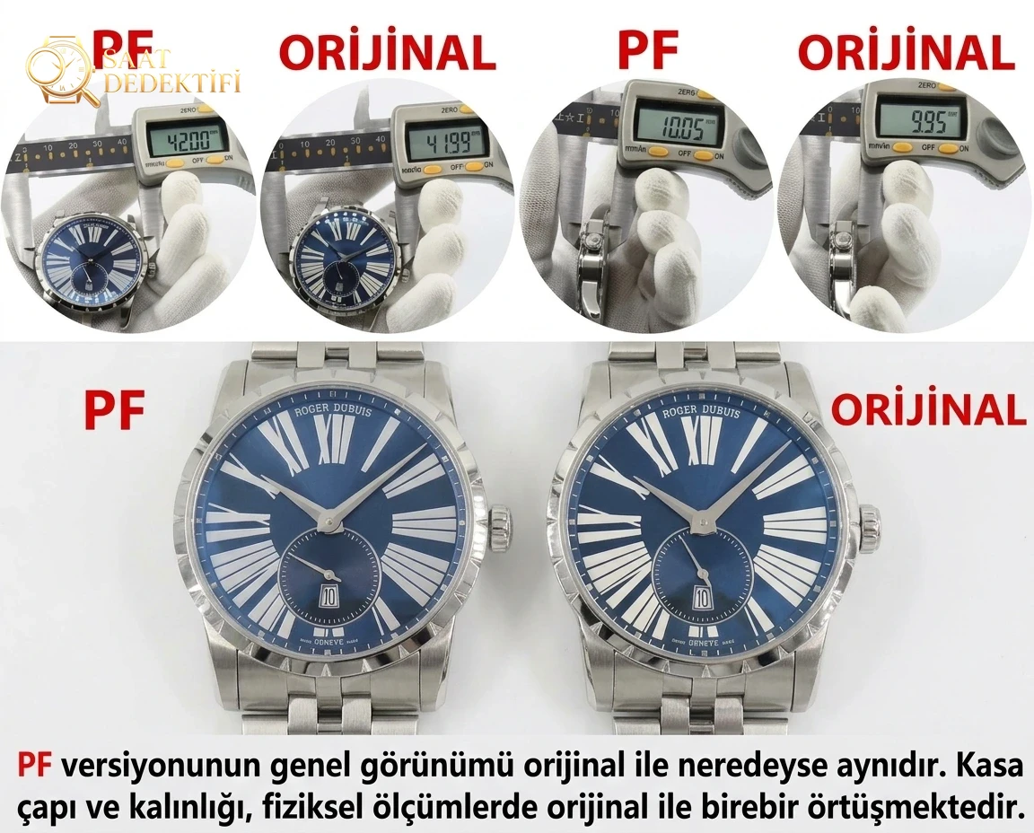 PF Factory Yeni Üretim Roger Dubuis EXCALIBUR (Excalibur Serisi) DBEX0535 Temel Seri Replika Saat Gerçek-Replika Karşılaştırması İncelemesi - Bilezik, Toka ve Klips Mekanizması