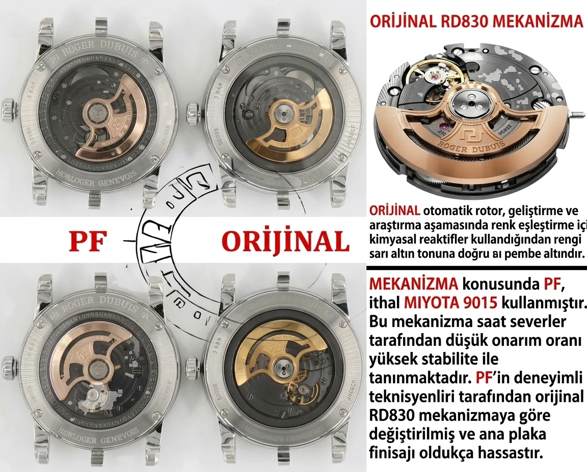 PF Factory Yeni Üretim Roger Dubuis EXCALIBUR (Excalibur Serisi) DBEX0535 Temel Seri Replika Saat Gerçek-Replika Karşılaştırması İncelemesi - Fosfor ve Super-LumiNova Gece Görünümü