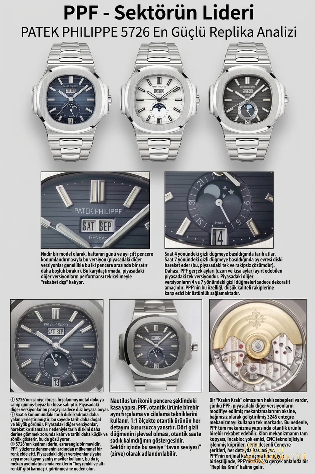 PPF Factory Patek Philippe 5726 Nautilus artık büyük ve küçük ayları ayırt edebiliyor mu? - Makro Kadran ve İndeks İşçiliği