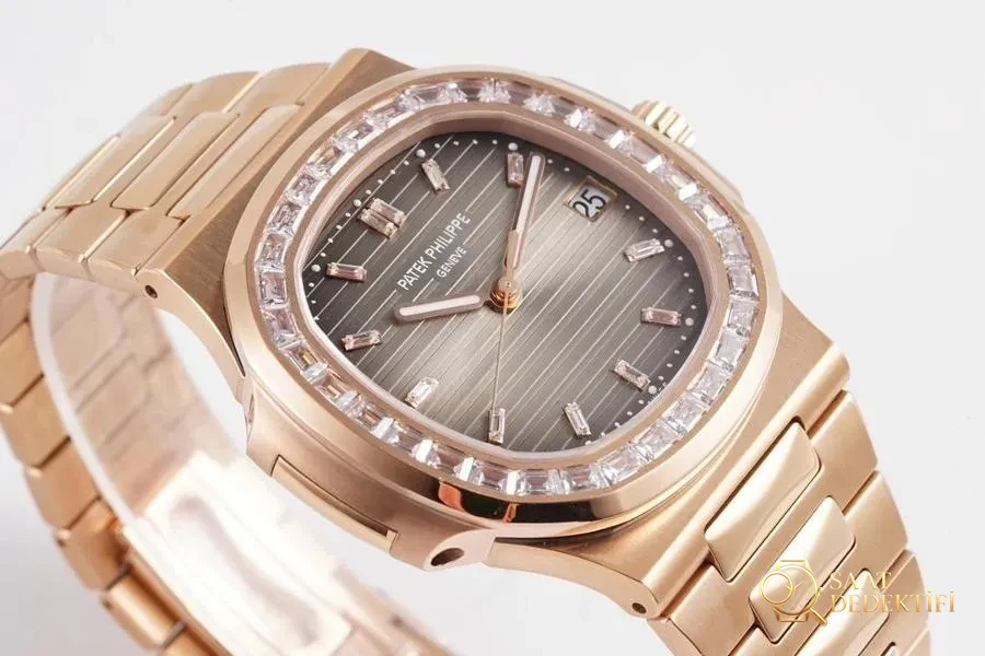 PPF Factory Patek Philippe Nautilus Sport Elegance Serisi 5711R-001 Roze Altın Elmas Taşlı İnceleme - Kasa Profili ve Kurma Kolu İncelemesi