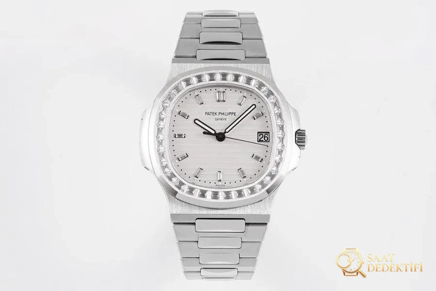 PPF Factory Patek Philippe Sport Elegance Serisi 5711/1A 010 Beyaz Kadran Elmas Kakmalı Nautilus İncelemesi - Kadran Detayı ve Bezel İşçiliği