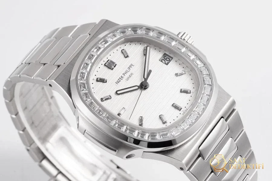 PPF Factory Patek Philippe Sport Elegance Serisi 5711/1A 010 Beyaz Kadran Elmas Kakmalı Nautilus İncelemesi - Kasa Profili ve Kurma Kolu İncelemesi