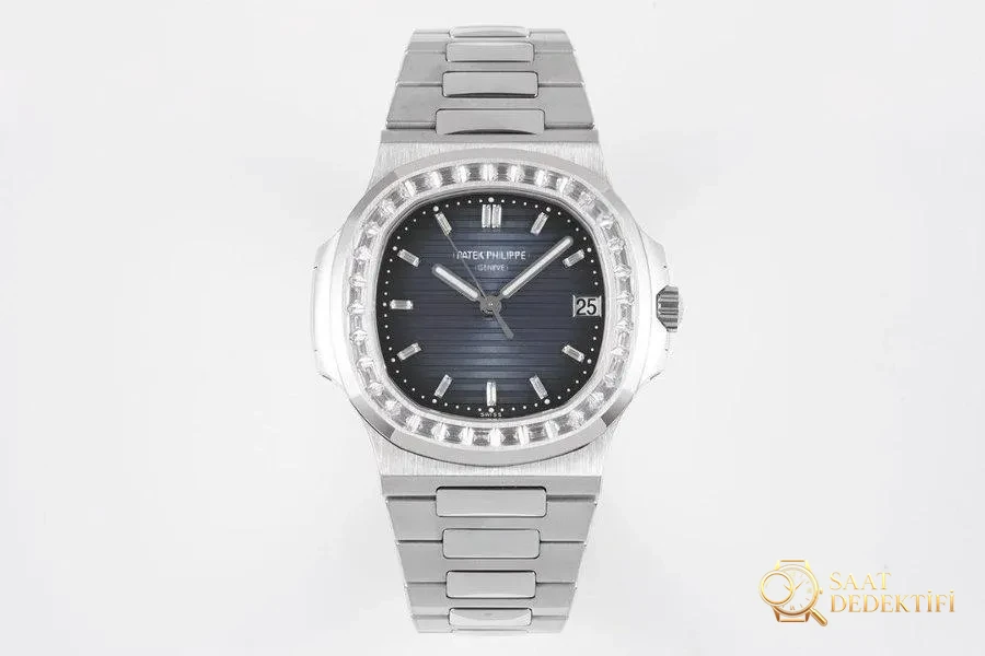 PPF Factory Patek Philippe Sport Elegance serisi 5711/1A 010 gri-mavi elmas kakmalı Nautilus kol saati incelemesi - Kadran Detayı ve Bezel İşçiliği