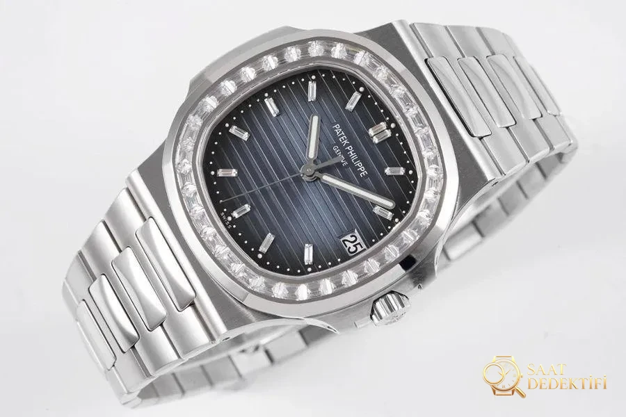 PPF Factory Patek Philippe Sport Elegance serisi 5711/1A 010 gri-mavi elmas kakmalı Nautilus kol saati incelemesi - Makro Kadran ve İndeks İşçiliği