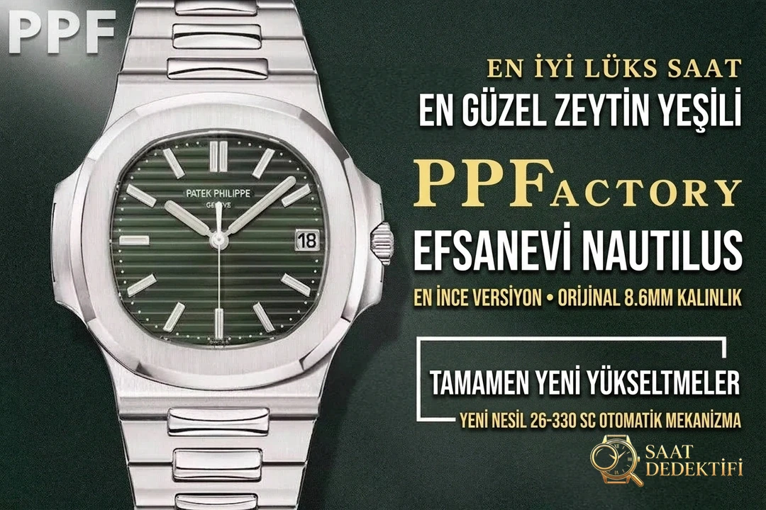 PPF Factory Patek Philippe zeytin yeşili kadranlı Nautilus 5711 - 330 mekanizmasına yükseltildi - Kadran Detayı ve Bezel İşçiliği
