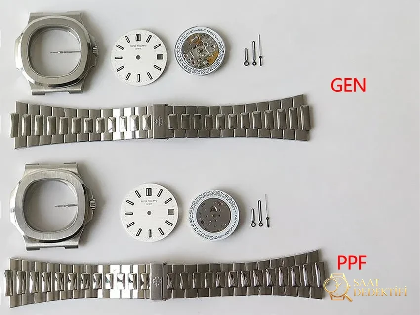 PPF Nautilus V4 versiyonu beyaz kadran deri kayış - Bilezik, Toka ve Klips Mekanizması
