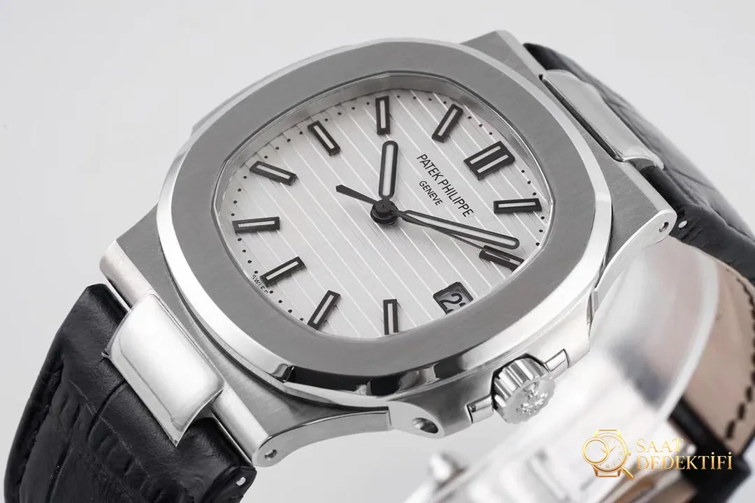 PPF Nautilus V4 versiyonu beyaz kadran deri kayış - Saat İbreleri Elmas Kesim Yansımaları