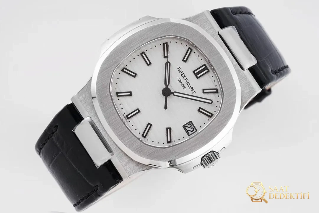 PPF Nautilus V4 versiyonu beyaz kadran deri kayış - Deri Kordon Dikiş ve Kenar Boyası