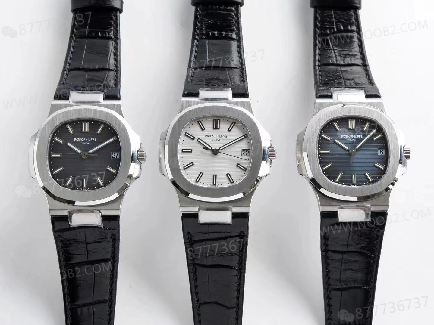 PPF Nautilus V4 versiyonu gri-mavi kadran, deri kayış — 1. fotoğraf