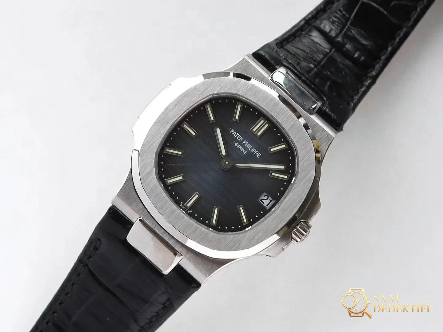 PPF Nautilus V4 versiyonu gri-mavi kadran, deri kayış - Saat İbreleri Elmas Kesim Yansımaları