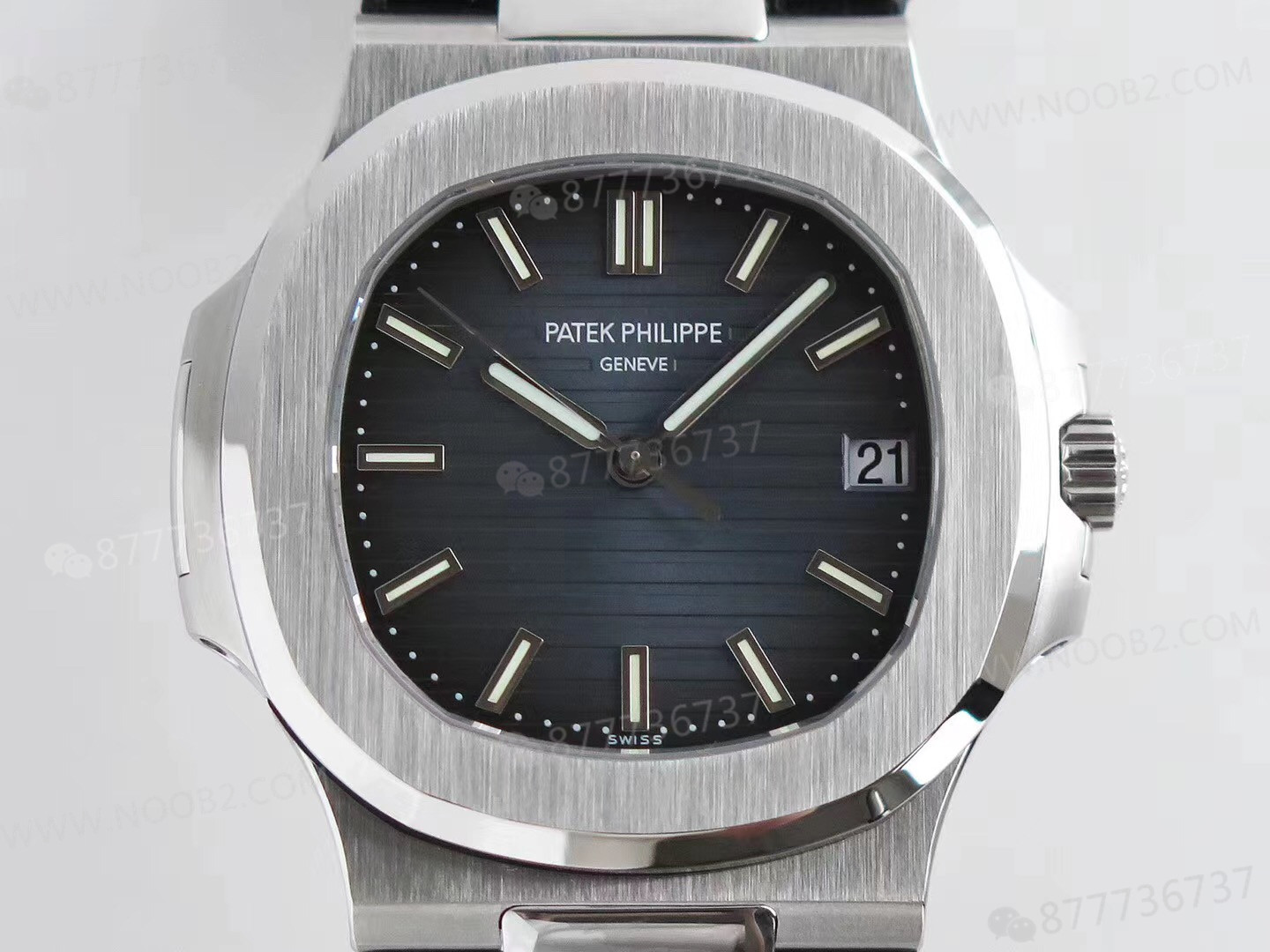PPF Nautilus V4 versiyonu gri-mavi kadran, deri kayış — 44. fotoğraf