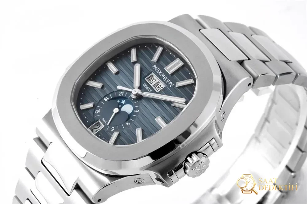 PPF Patek Philippe 5726 Nautilus yıllık takvim ay evreli replika saatin işçiliği nasıl? - Kadran Detayı ve Bezel İşçiliği