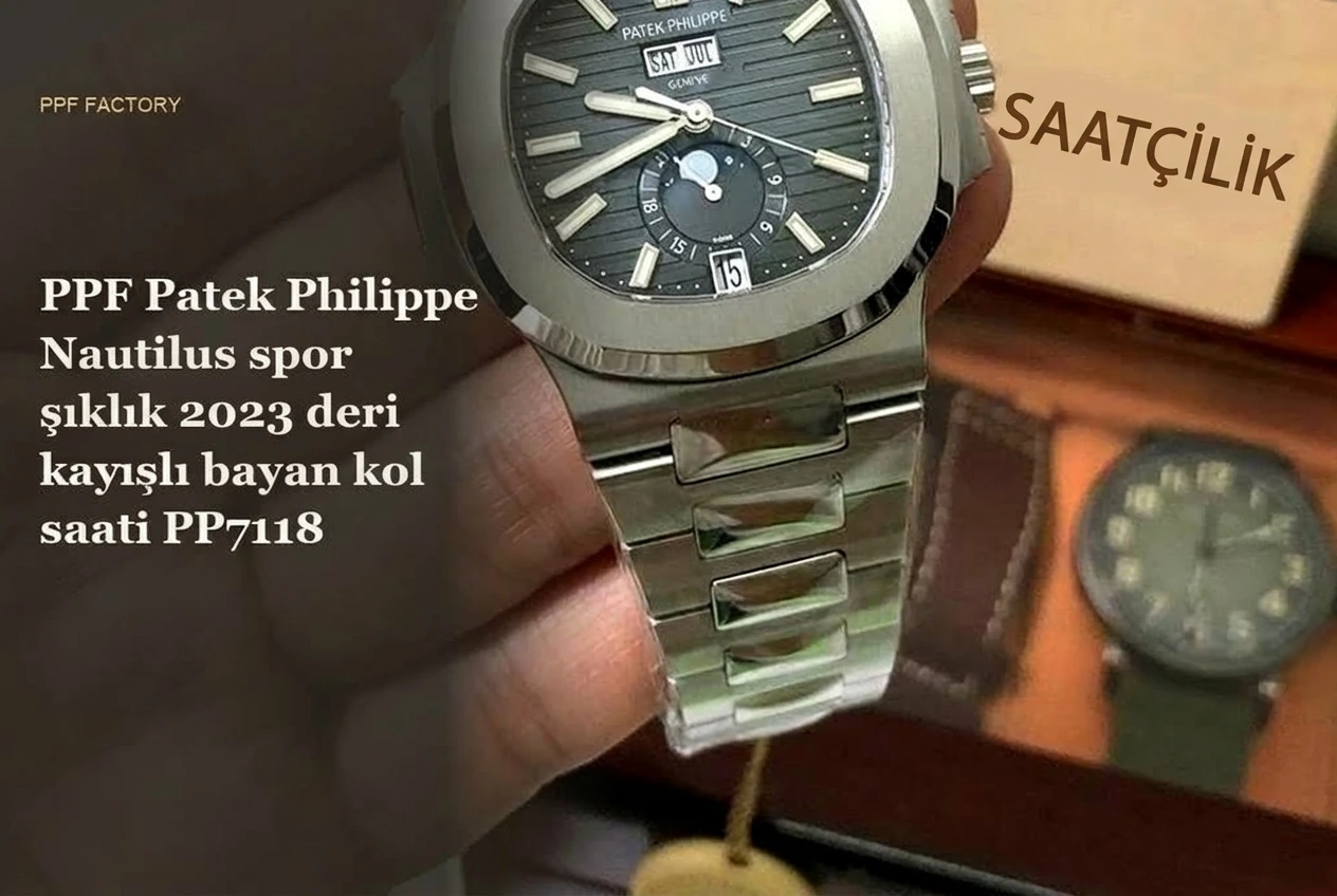 PPF Patek Philippe sportif zarafet Nautilus 2023 deri kayışlı kadın kol saati PP7118 karşınızda