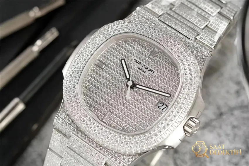 PPF Factory V3 Patek Philippe 5719/10G-010 Beyaz Altın Nautilus Yıldız Kaplı Kadran Kol Saati - Kadran Detayı ve Bezel İşçiliği
