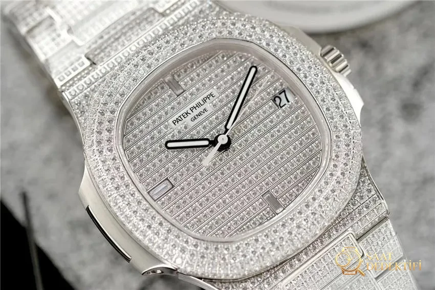 PPF Factory V3 Patek Philippe 5719/10G-010 Beyaz Altın Nautilus Yıldız Kaplı Kadran Kol Saati - Saat İbreleri Elmas Kesim Yansımaları