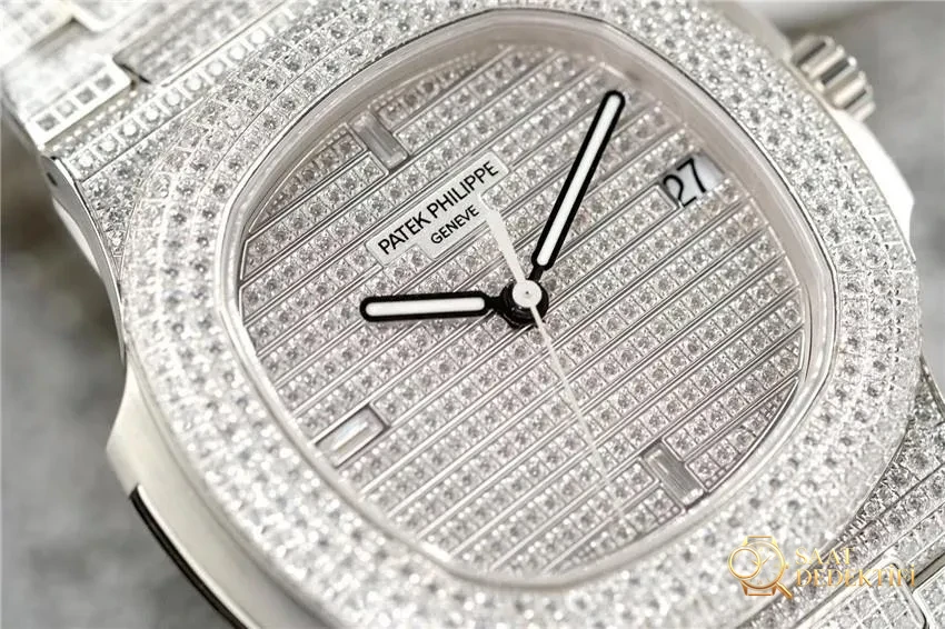 PPF Factory V3 Patek Philippe 5719/10G-010 Beyaz Altın Nautilus Yıldız Kaplı Kadran Kol Saati - Bezel Rakam Oyukları Platin Dolgusu