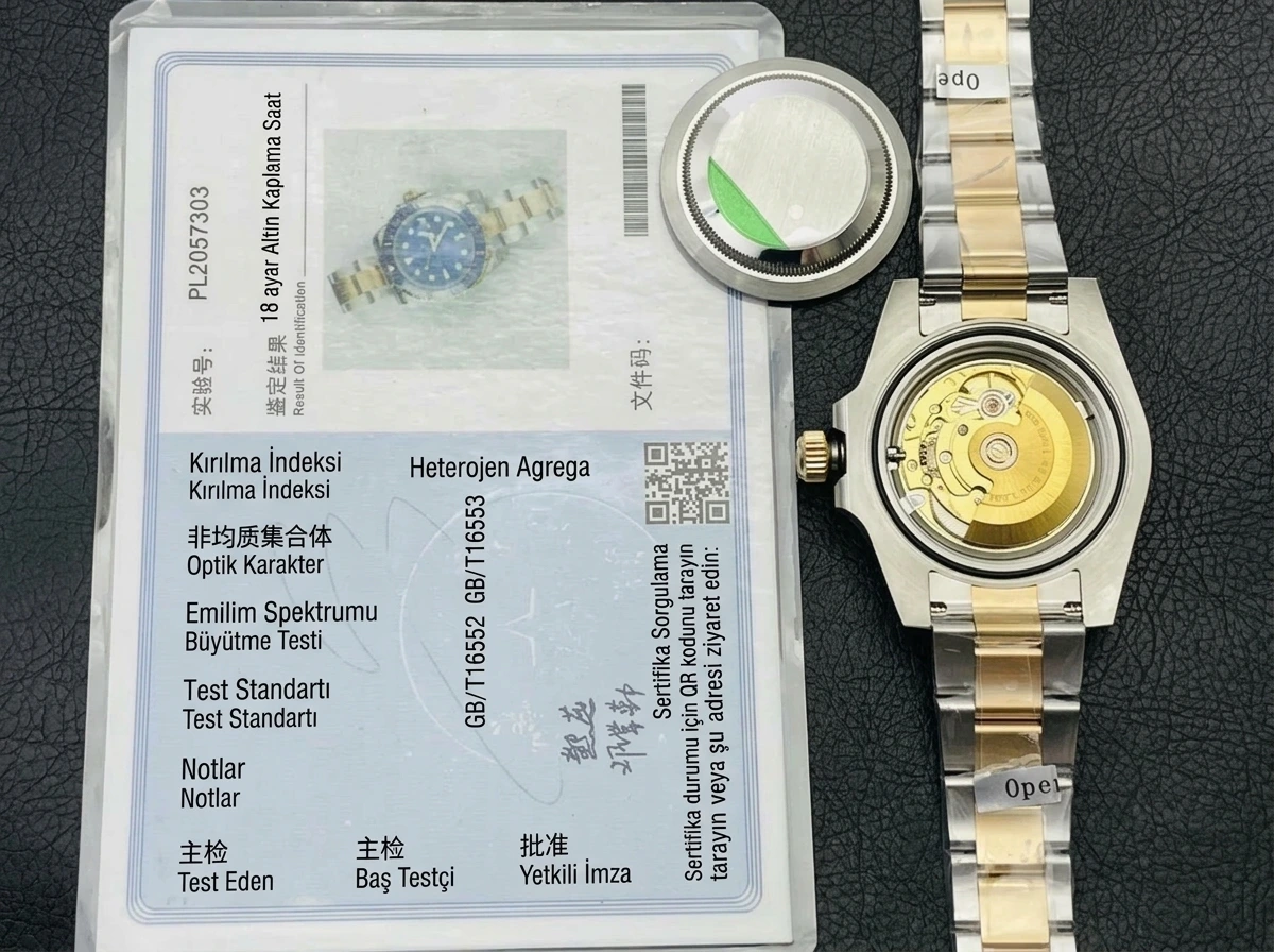 QTQ Factory Rolex Submariner Serisi 18K Altın Kaplama Model - Fosfor ve Super-LumiNova Gece Görünümü