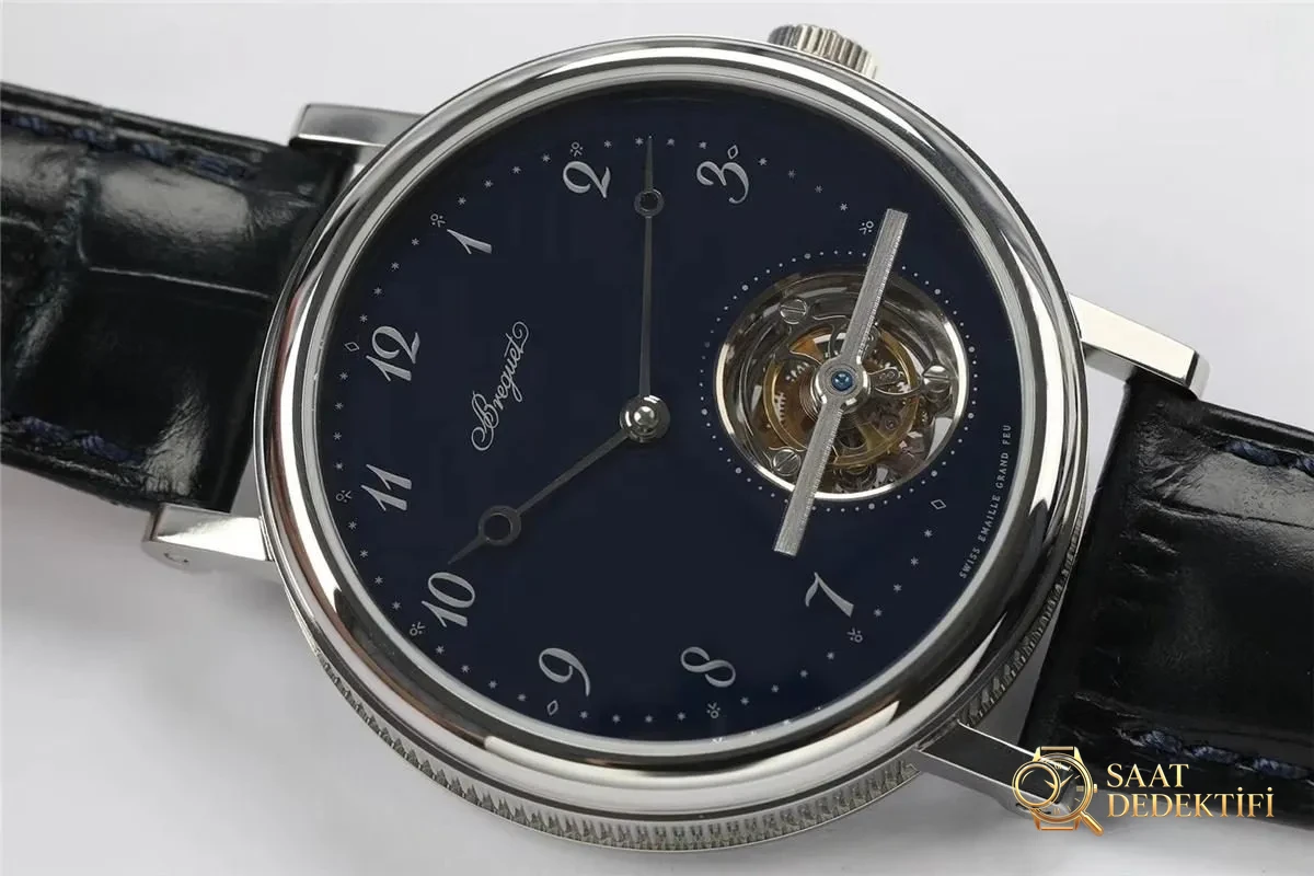 R8 Breguet 5367 Saat 5 Konumu Tourbillon Mavi Kadran - Kadran Detayı ve Bezel İşçiliği